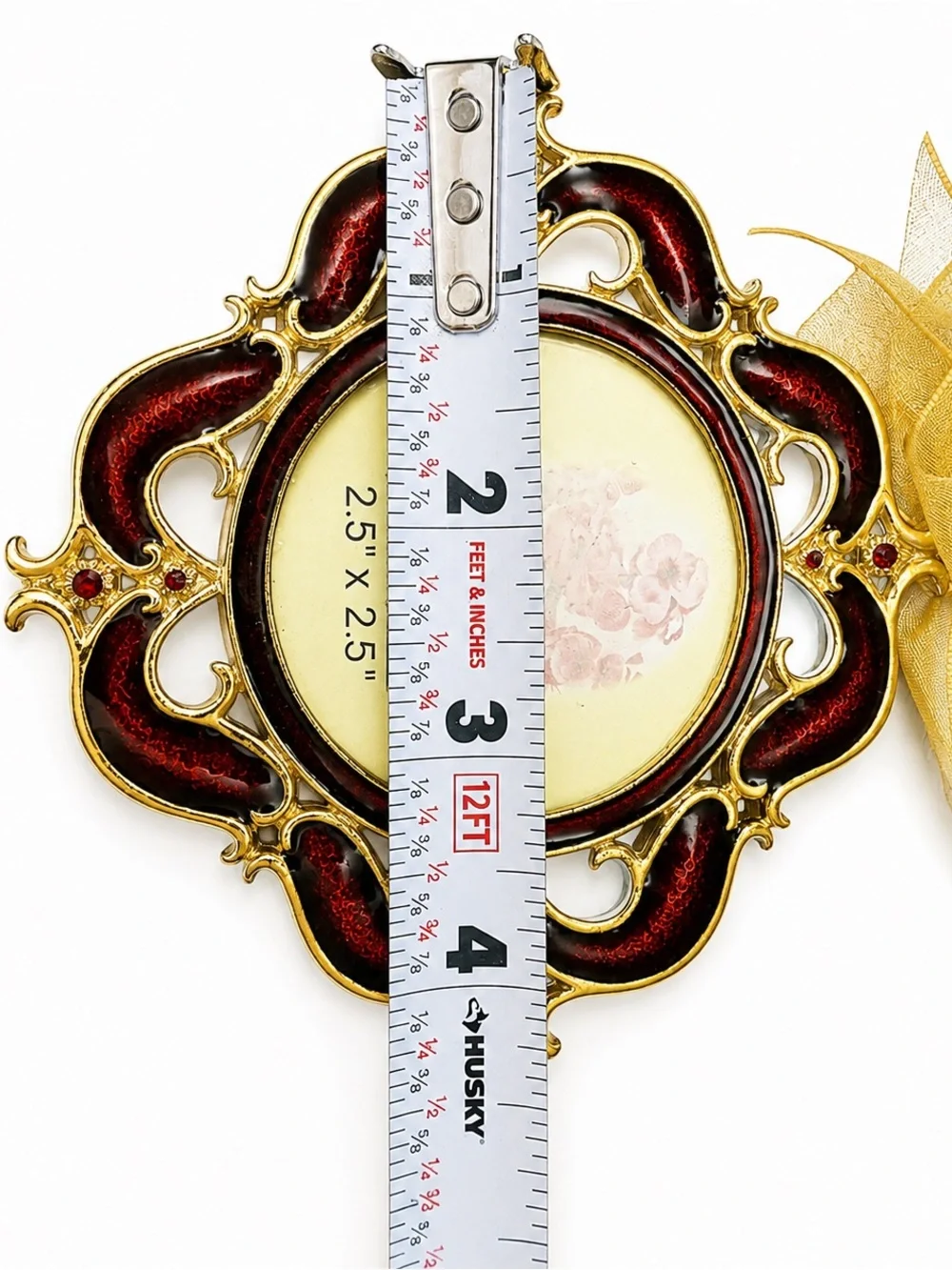 Ornate Gold & Burgundy Enamel Hanging Photo Frame